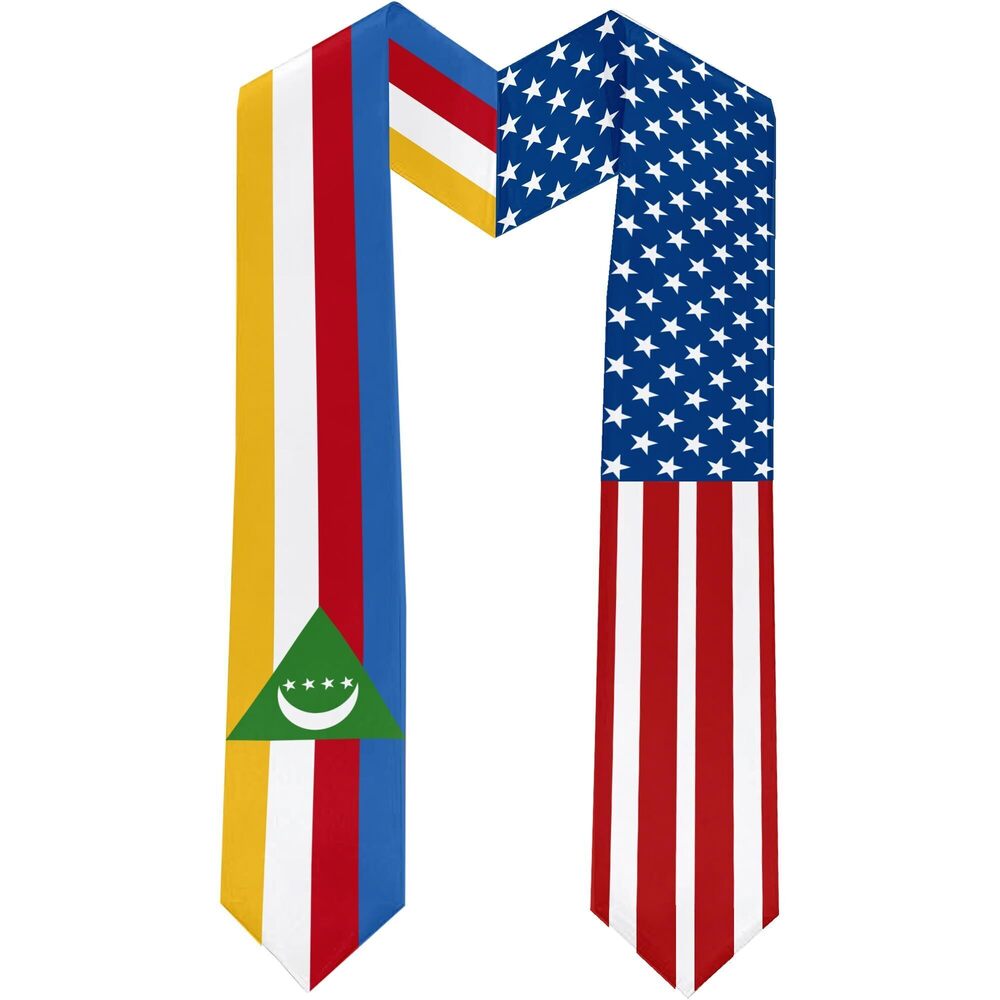 4480 2025 the Comoros Flag and USA Flag Graduation Stole Graduation Sash